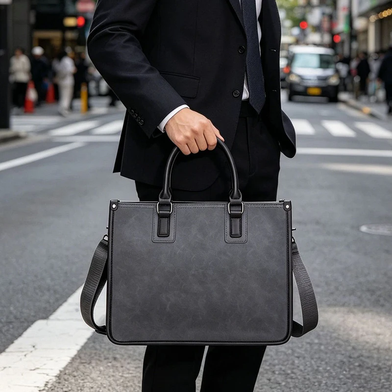 Briefcase for Men Retro Crazy Horse PU Leather Executive Laptop Executive Handbag Business Document Vintage Portable Bag