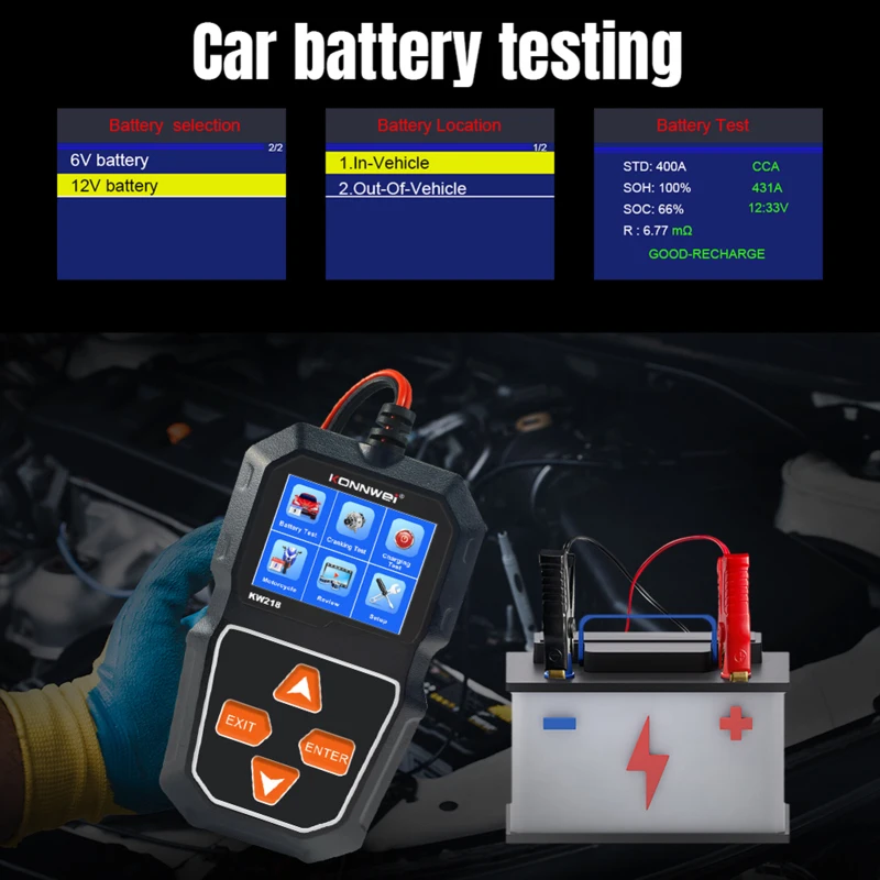 KONNWEI KW218 Car Battery Tester Cranking Test Charging Test for 6V Motorcycle Battery/ 12V Car Battery Truck Car Battery Tester