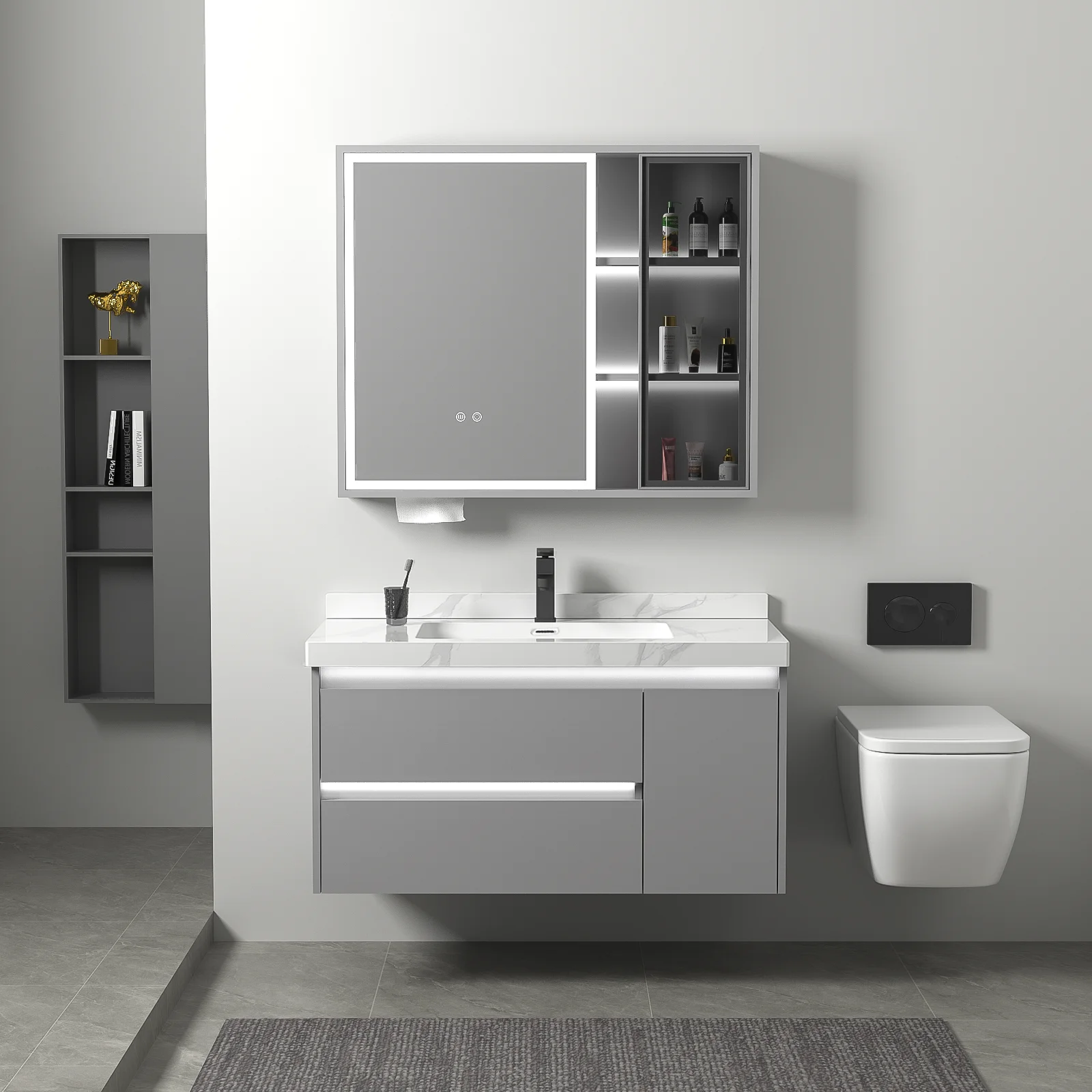 

Современная роскошная мебель для спальни, водостойкое светодиодное зеркало, набор аксессуаров для ванной комнаты с керамической раковиной для домашнего использования