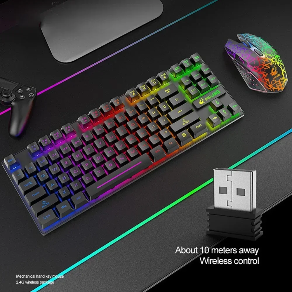 Mechanical feel Gaming Keyboard Mouse Combo Ergonomic RGB Backlight Wireless Keyboard Mouse Set For Laptop PC Gamer Computer