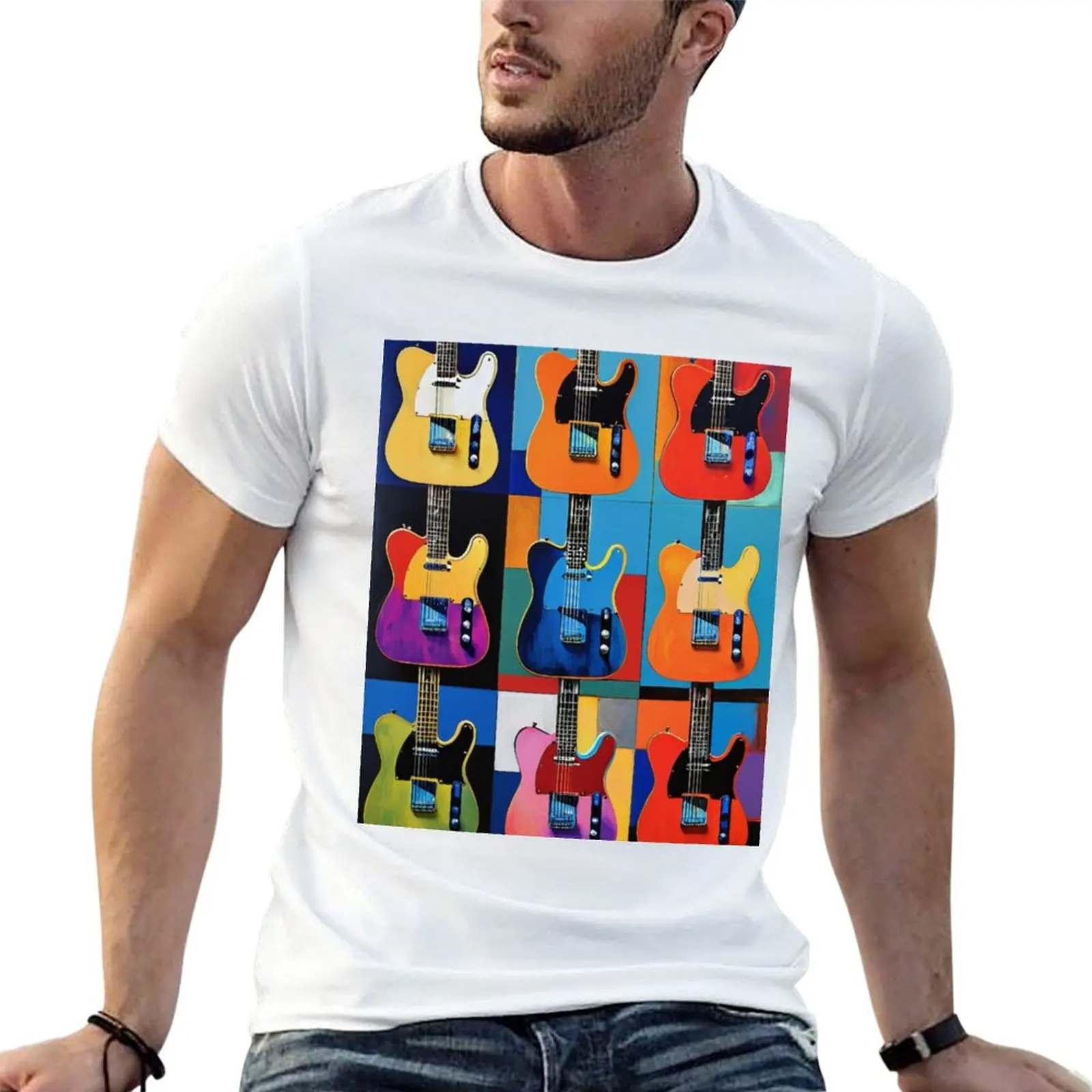Camiseta TELECASTER GUITAR TILE, camisetas para hombre, camisetas de algodón para hombre, paquete de camisetas de algodón para hombre, camiseta divertida de algodón