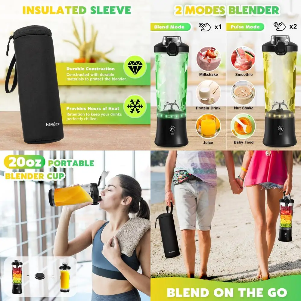 

Перезаряжаемая электрическая бутылка-блендер на 20 унций для смузи и протеиновых коктейлей - термоизолированный дорожный шейкер с зарядкой через USB-C