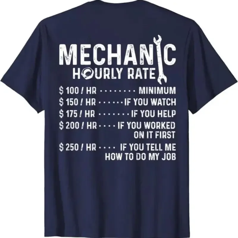 Funny Mechanic Hourly Rate T Shirt Design On Back