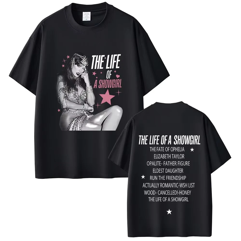 

2026 новая футболка The Life of A Showgirl Album Merch для мужчин и женщин, модные повседневные футболки большого размера, винтажная хлопковая футболка унисекс
