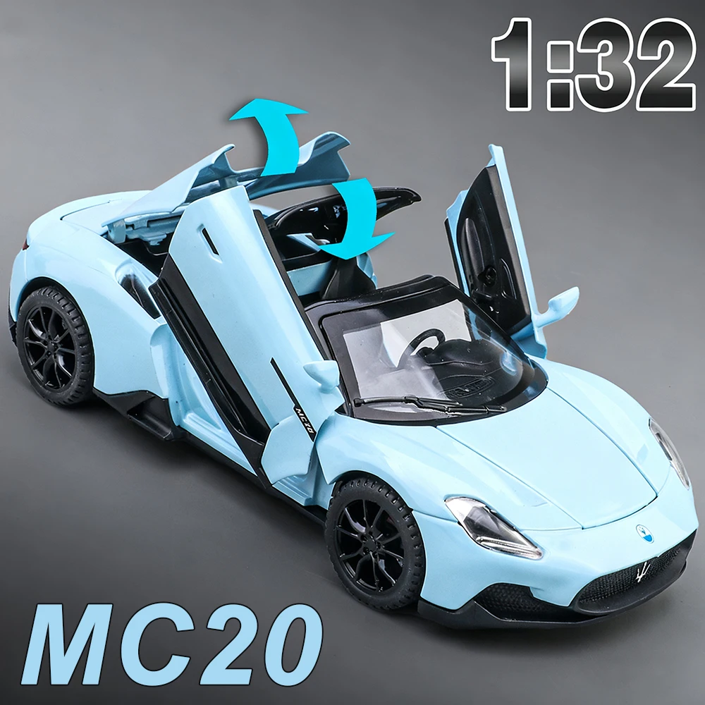 

1:32 MC20 720S Миниатюрный спортивный автомобиль, литая под давлением модель из сплава, игрушки со звуковым светом, открытые двери, детский рождественский подарок