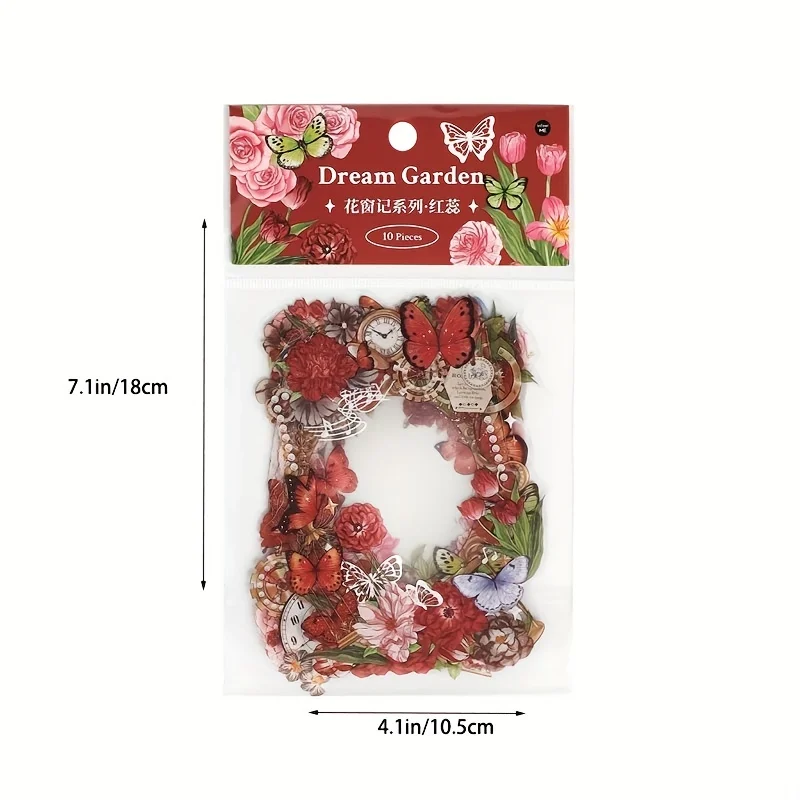 MOHAMM  10 Sheets Flower Frame PET Waterproof Sticker Pack Vintage Hand Curtain Material