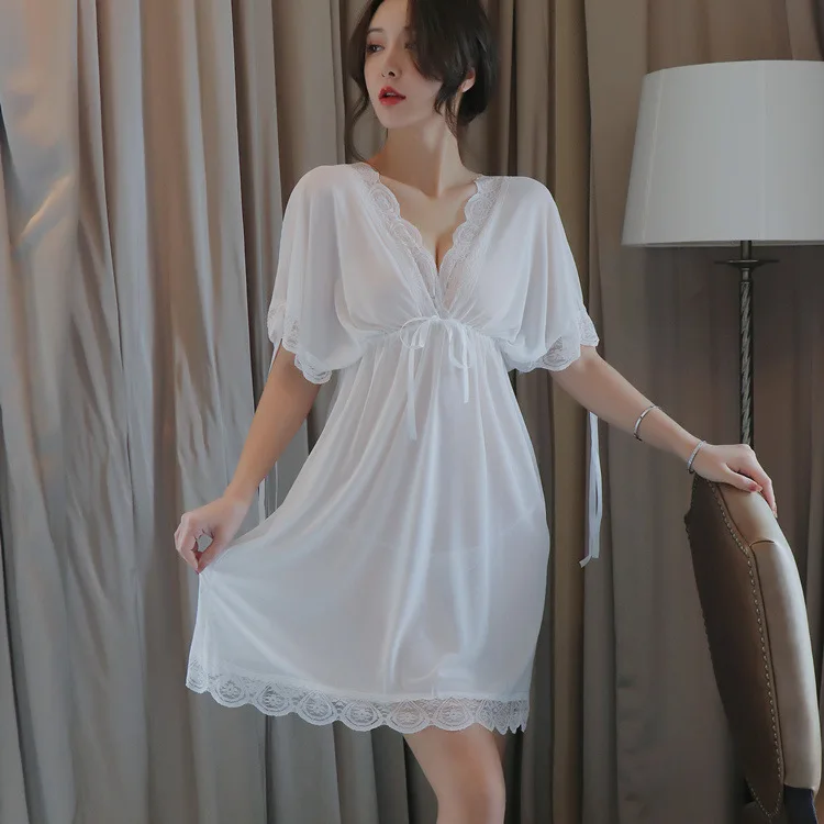 

Tulle Delicate Women's Lencerias V-Neck Lace Lingerie Translucent Thong Dress Set Lingerie Pajamas Lingeries Sexy Hot Xxx