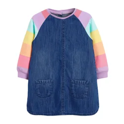 Little maven 2024 Baby Girls Unicorn Denim Dress Grey Sleeves Casual Clothes Autumn Comfort Frocks for Kids 2-7 year