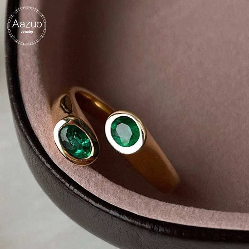 

Aazuo Fine Jewelry 18K Pure Yellow Gold Natural Emerald Original Open Rings Gifted For Women Birthdayt Party Au750 Au750