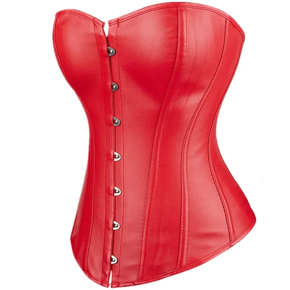 Sexy Corset Bustier Top Women Vintage Style Zip Faux Leather Overbust Corset Leather Nightclub Sexy Korsett Lingerie Strapless