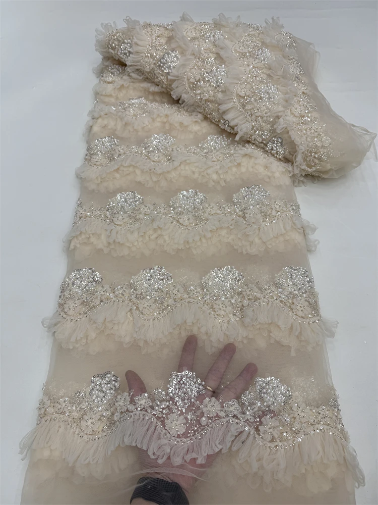 แอฟริกันลูกไม้ผ้า 2025 คุณภาพสูงไนจีเรียลูกไม้ลูกปัดภาษาฝรั่งเศสคําสุทธิผ้า 5 หลาสําหรับเย็บงานแต่งงานชุด