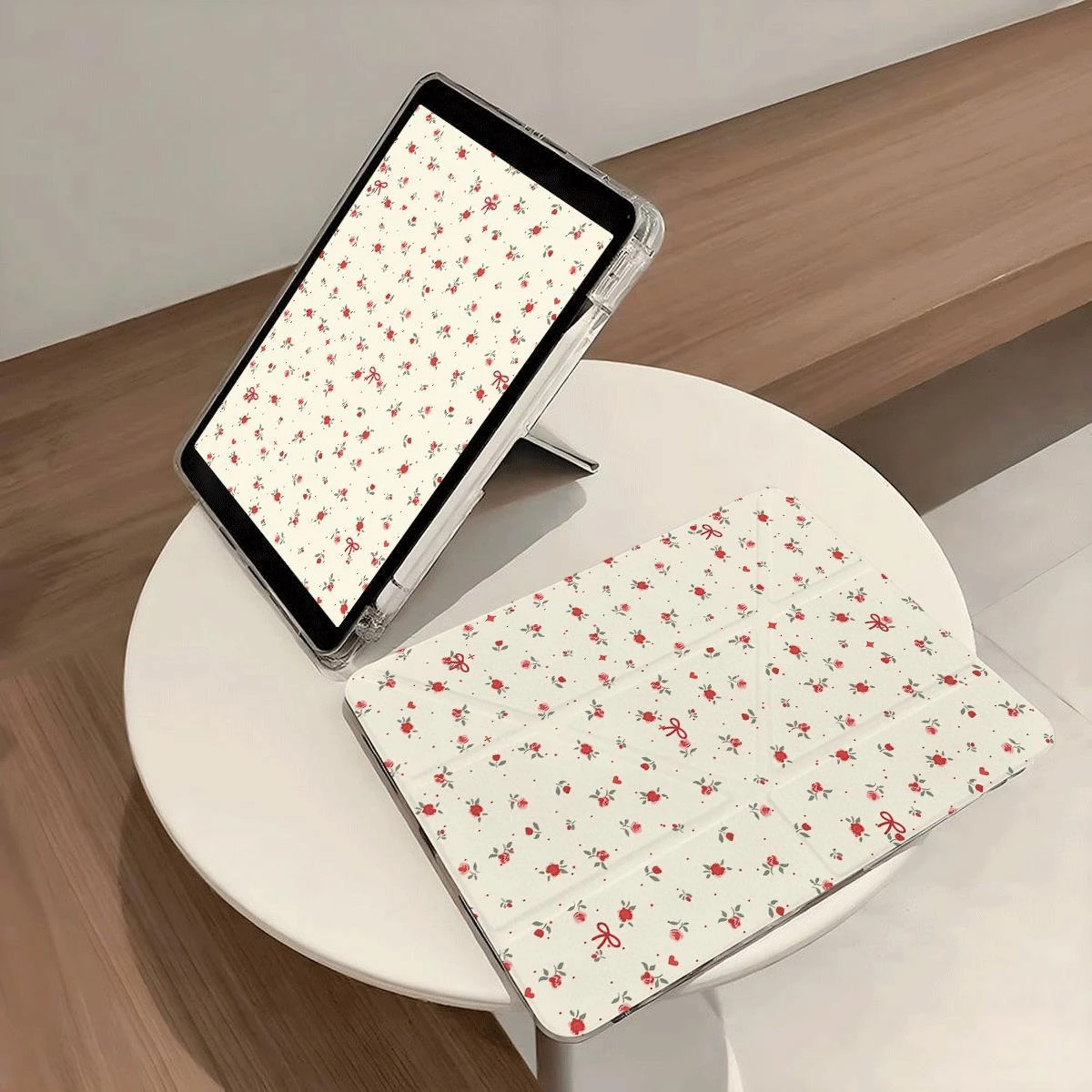 Ins Red Bow Floral Tablet Case For iPad Pro 11 12.9 13 A16 M2 M4 M3 M5 Shell 9.7 10.2 5/6/7/8/9/10/11th Mini Air 3 4 5 6 7 Cover