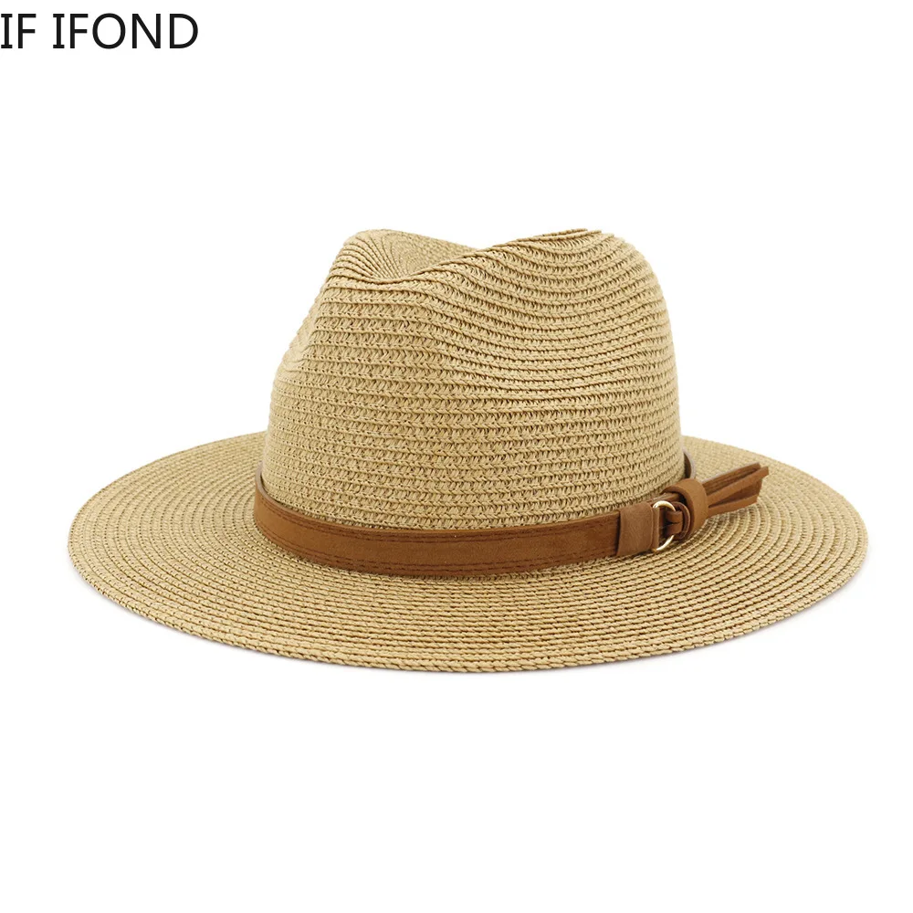 New Big Size 59-60CM Panama Hat Summer Sun Hats for Women Man Outdoor Beach Straw UV Protection Cap Chapeau Jazz Trilby Cap