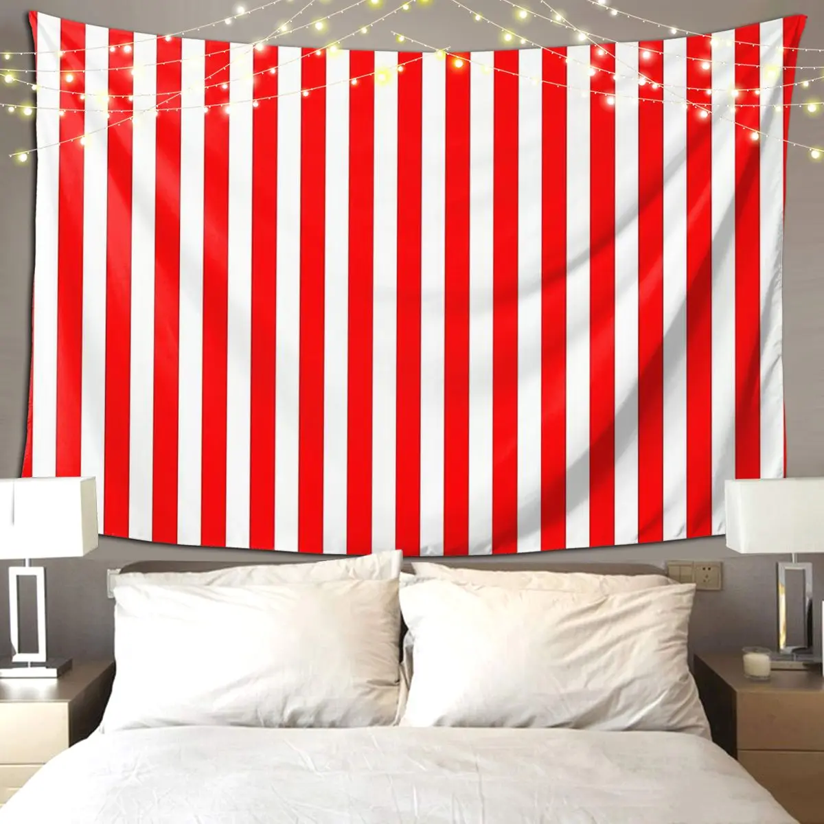 Classic Red And White Vertical Stripes Tapestry Hippie Wall Hanging Aesthetic Home Decor Tapestries for Living Room Bedroom