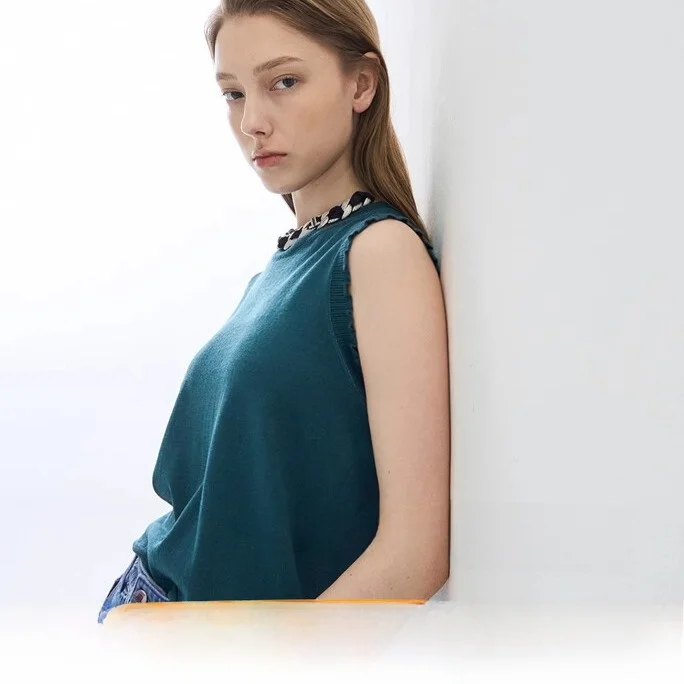 

Жилет Self-Kept Sle ~ Ele Wood ain Ruffle ~ Эластичный универсальный вязаный топ Svel Small irt