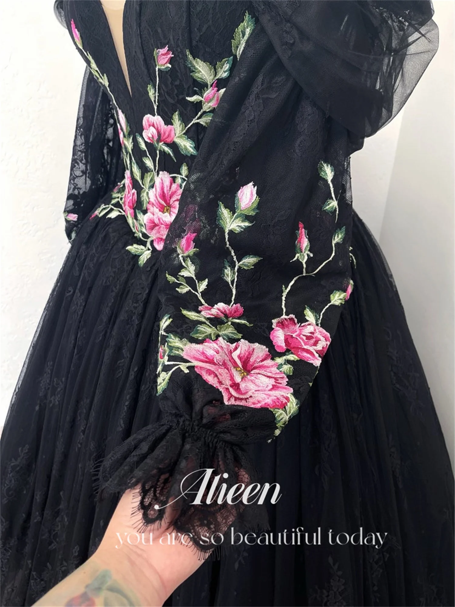 Aileen Flowers Wedding Dress Customized Black Elegant Plus Size Party Dresses for Special Occasions Evening Woman Gala Prom 2024