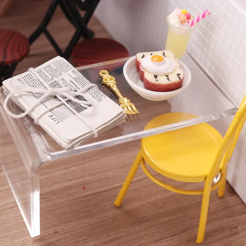 Dollhouse 1:12 BJD Dolls Mini Furniture Coffee Table Miniature Items Transparent Table Leisure Deck Ob11 Doll House Accessories