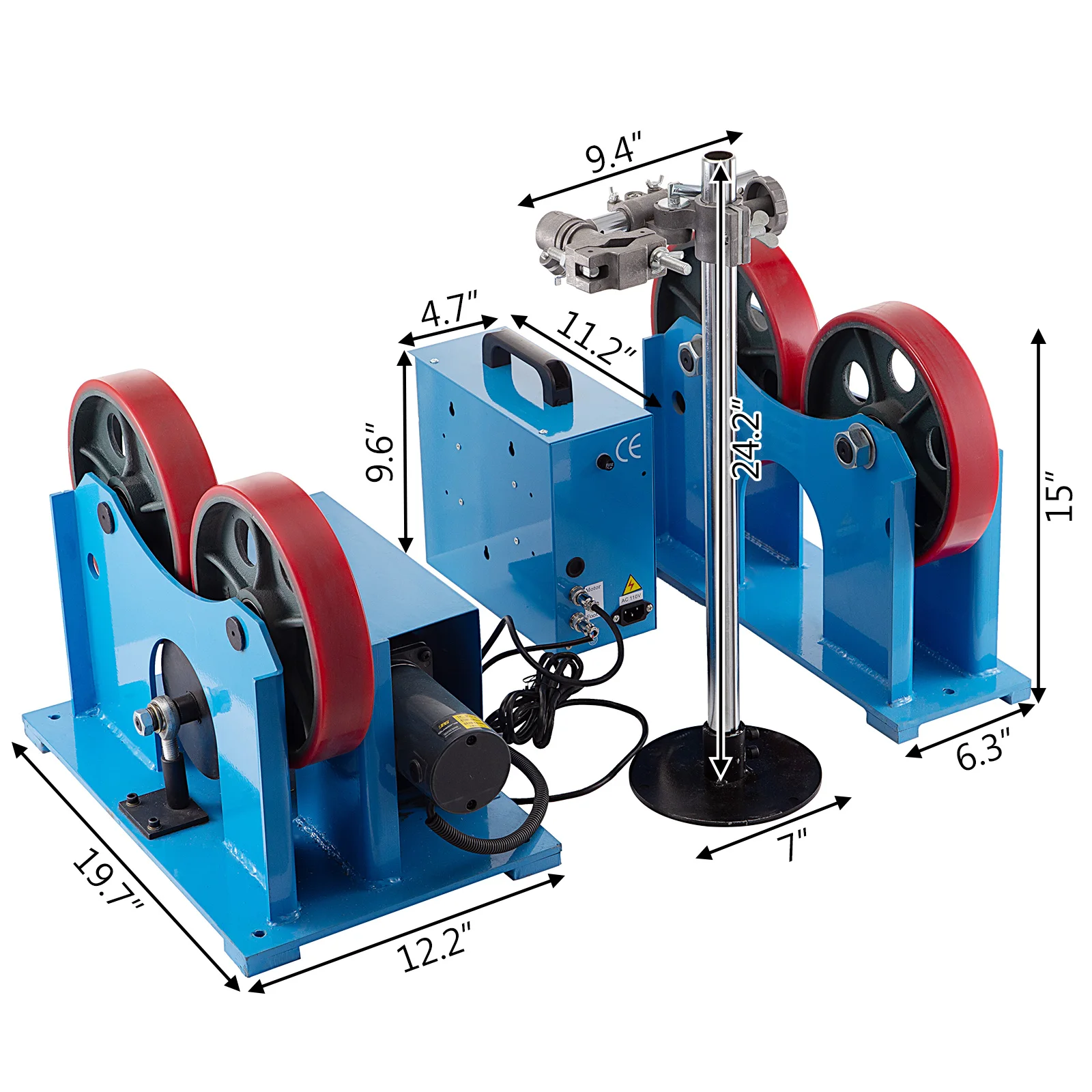 VEVOR rotatore per saldatura rulli di tornitura cuscinetto di carico 1000KG supporto per torcia regolabile supporto per rotatore posizionatore a rulli per saldatura di tubi