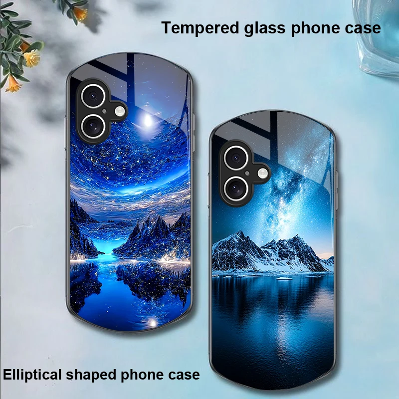 Pyramid Starry Sky For Apple iPhone 16 11 13 15 14 Pro Max 12 Mini 7 8 Plus XR X XS Elliptical shaped tempered glass phone case