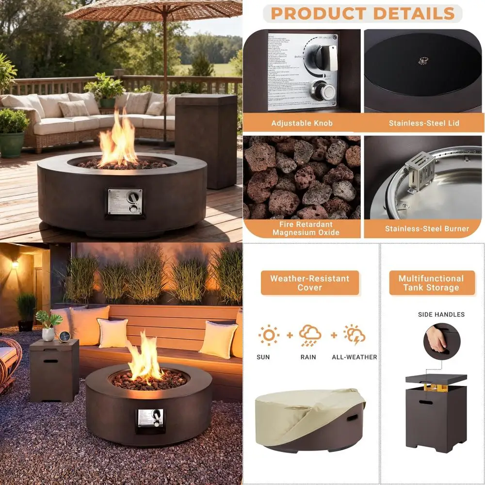 

Круглый уличный пропановый стол для костра с крышкой бака, 30 автоматическим зажиганием, стальной пожарный стол 50 000 БТЕ