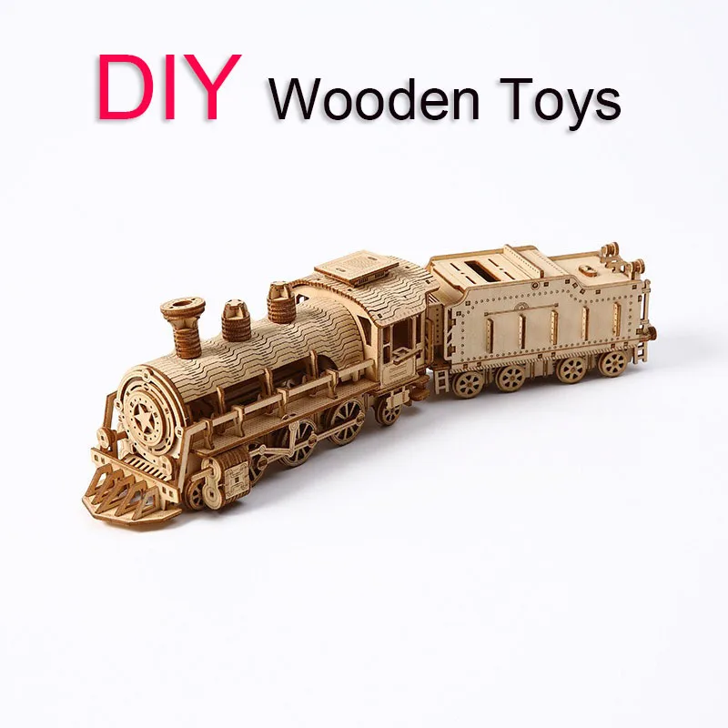 DIY ไม้ 3D รถไฟประกอบของเล่นเด็ก Montessori ของเล่นเพื่อการศึกษาเดสก์ท็อปเครื่องประดับคริสต์มาสของขวัญ