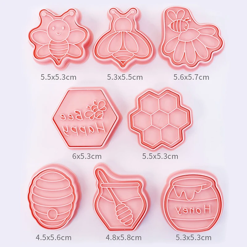 8pcs/set Cartoon Bee Cookie Cutters 3D Bee Honey Biscuit Mold Cookie Stamps Baking Mold DIY Kitchen Baking Tools