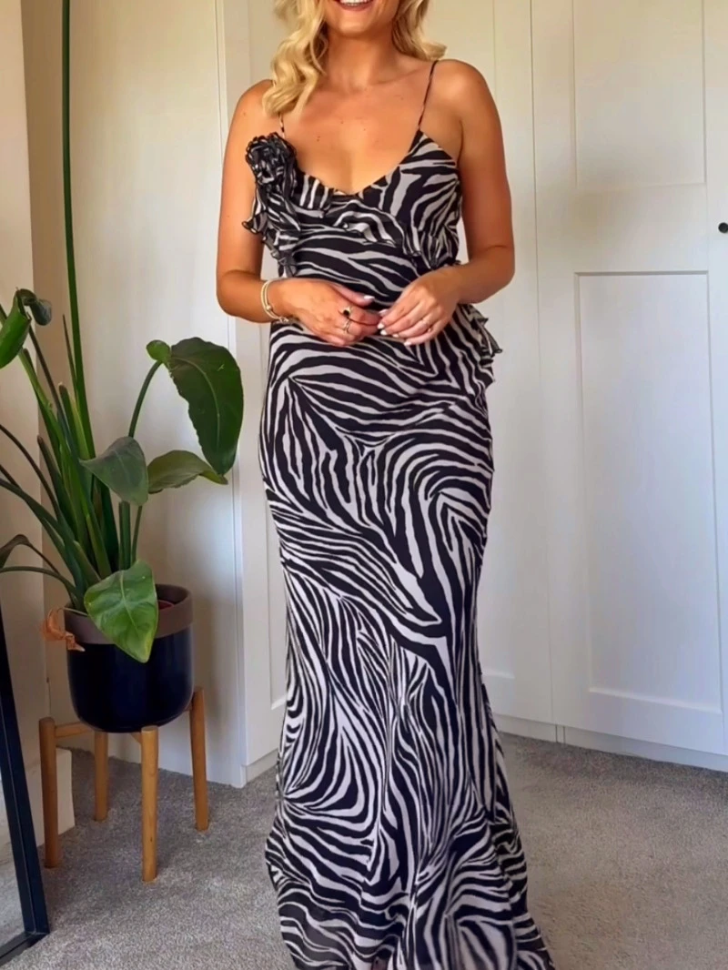

Платье женское летнее пляжное с цветочным принтом зебры, пикантный модный элегантный Сарафан Макси с оборками, наряды для женщин