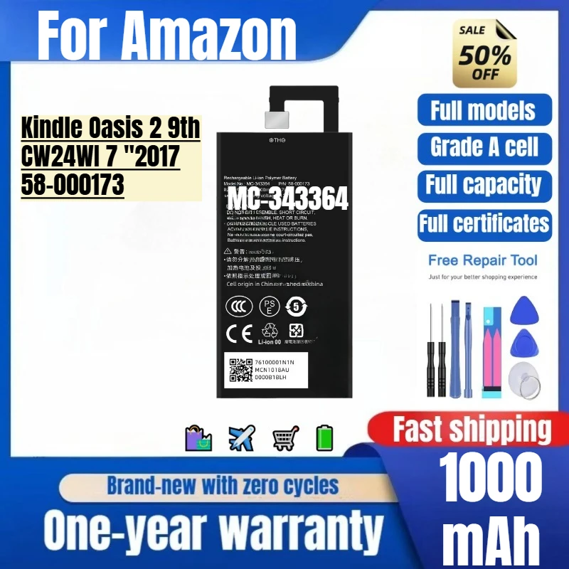 

MC-343364 for Amazon Kindle Oasis 2 9th CW24WI 7 "2017/58-000173 Phone Battery High Quality Replacement Bateria with Tools