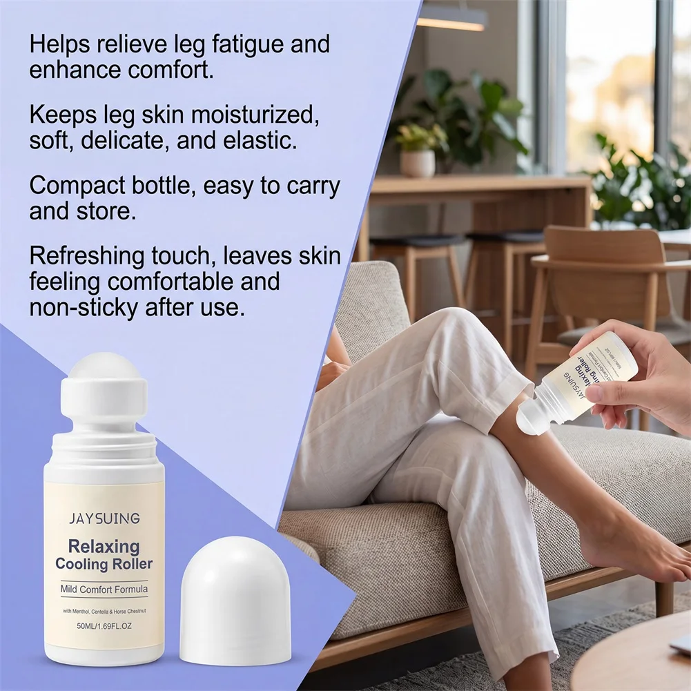 50ml Relaxing Cooling Roller,Soothes Repair Roller Ball Fast-Absorbing Non-Greasy Reduce Leg Swelling Roll-On