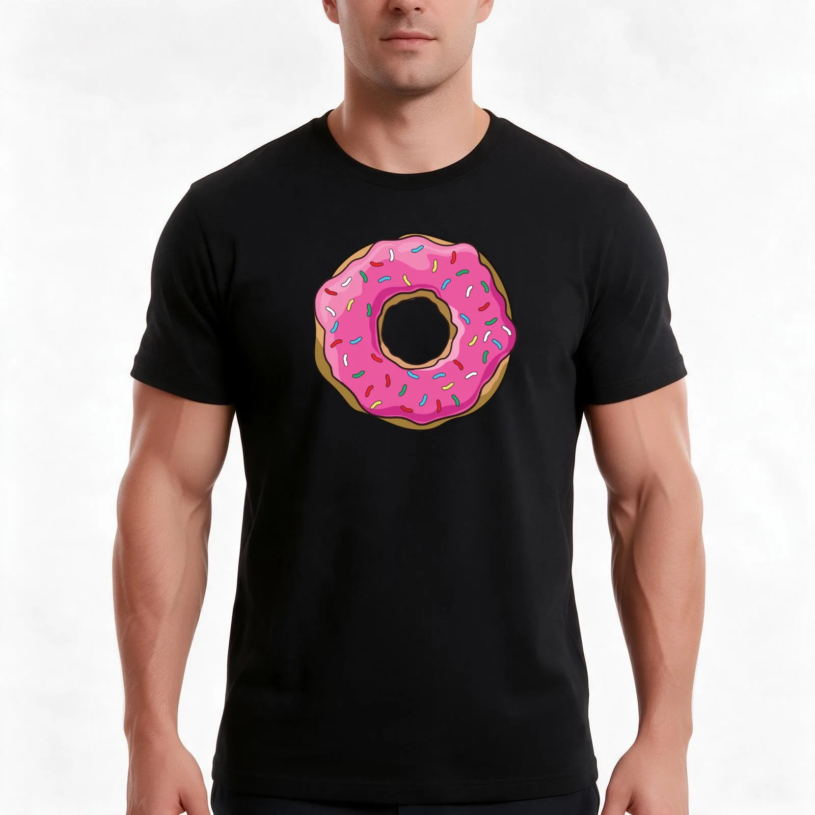 Pink Sprinkled Donut Doughnut T-Shirt, Summer Casual Cotton Tee, Oversized Streetwear Tops, Vintage Graphic Print, 100% Cotton
