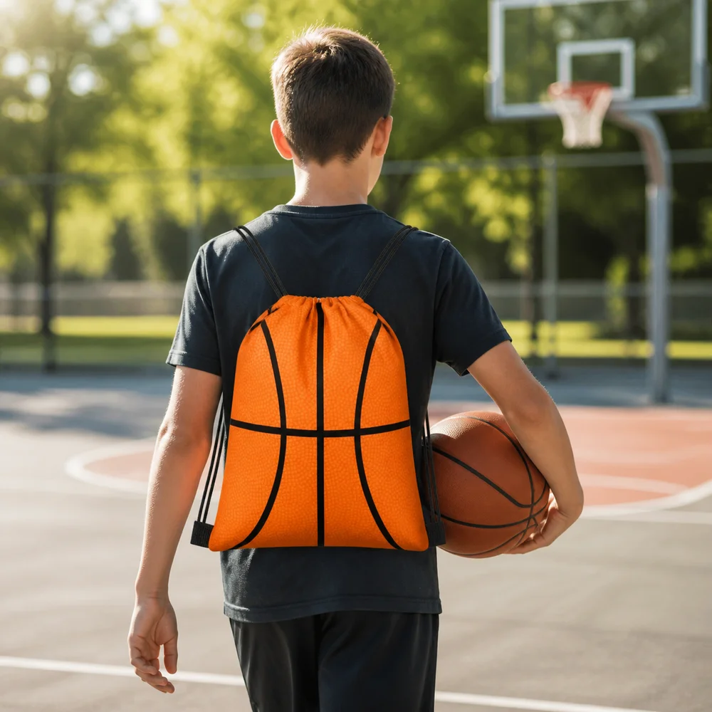 New Polyester Drawstring Backpack Ball Pattern Hand Carry Cinch Sack Adjustable Multi-Purpose Backpack Storage Bag For Gym