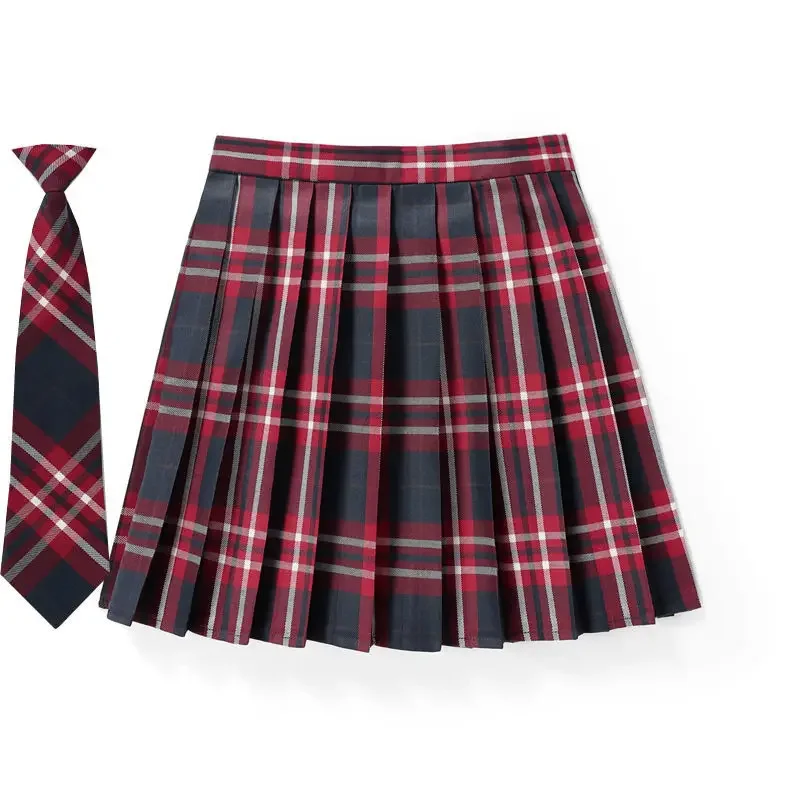 2023 Summer Japanese Style Kawaii Plaid Pleat  Skirt with Necktie Y2K Harajuku Preppy Japanese School Uniforms Sweet Mini Skirt