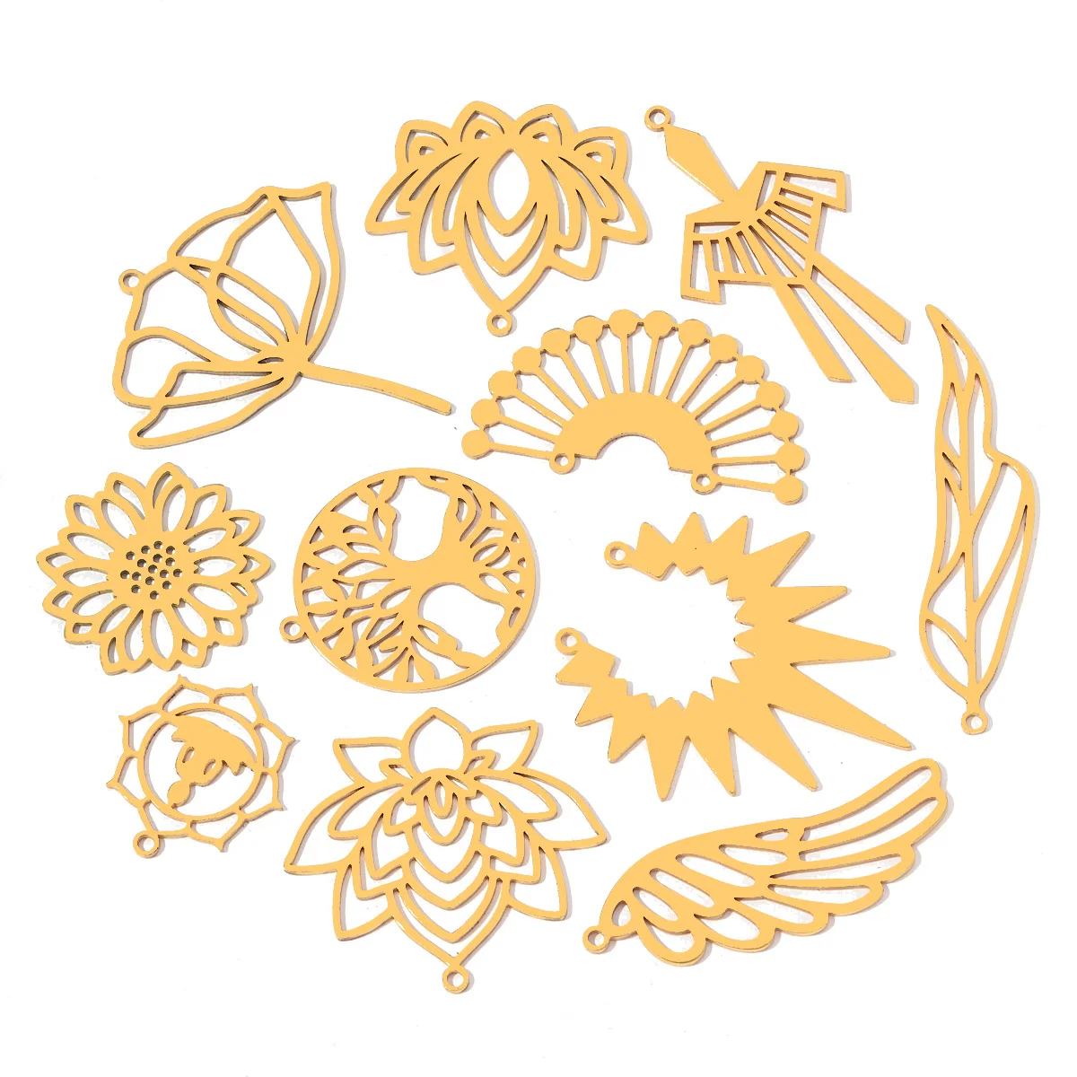 10pcs/Lot Stainless Steel Geometric Dark DIY Charms Fan Radiating Hollow Necklace Pendants Woman Cloud Jewelry Finding Wholesale