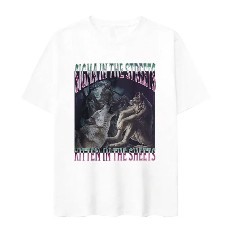 سيجما في الشوارع هريرة في الملاءات مضحك بالذئب ميمي تي شيرت رجل كرينج بالذئب تمزيق القوطية الشارع الشهير تي شيرت الذكور #2