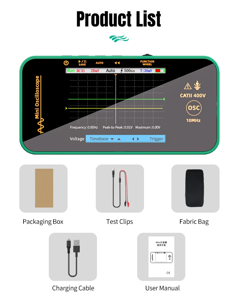 MASTFUYI портативный осциллограф-мультиметр с цветным экраном 10 МГц перезаряжаемый многофункциональный интеллектуальный инструмент для измерения противоожогов