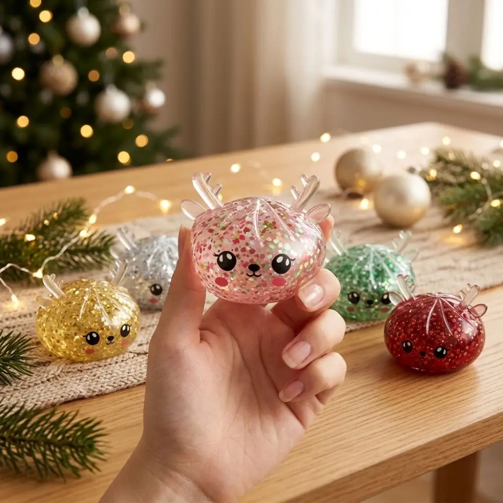 Soft Texture Christmas Stress Squeeze Glitter Ball Slow Rise Squishy Fidget Ball TPR Comfortable Cute Baozi Squishy Desk Decor