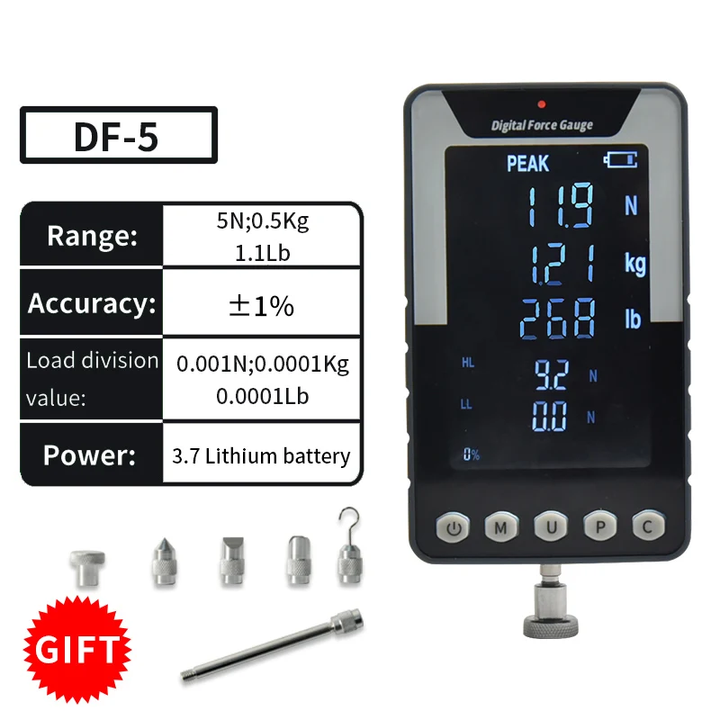 DF-5 5N;0.5kg;1.1 lb Digital Force Gauge Push Pull Force Gauge  Digital Dynamometer