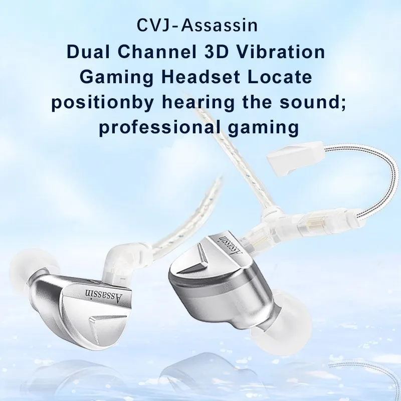 CVJ Assassin Gaming Earphones 1BA+1DD+1Vibrate Hybrid 3 Units In Ear Earbuds With Mic Detachable IEM Cable 3.5MM+4.4MM Plug