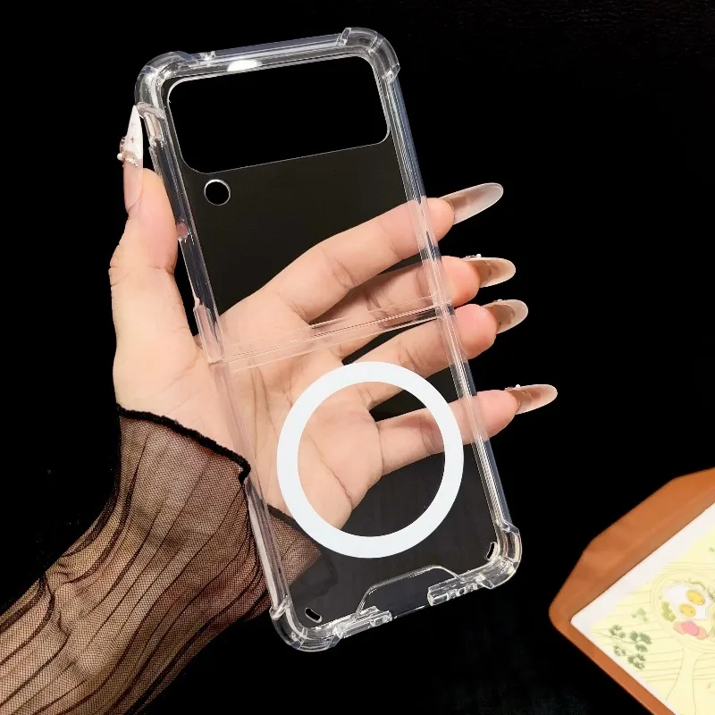 Clear Acrylic Phone Case For Samsung Z Flip 8 7 6 5 4 Flip Z Fold 8 Ultra 7 6 5 4 Magsafe Magnetic Wireless Charging Back Cover