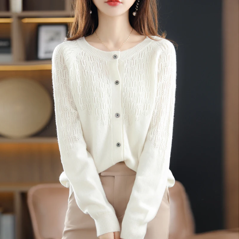 

Autumn winter new cashmere cardigan women round neck pure wool sweater retro Korean version of the outside with loose knit coat