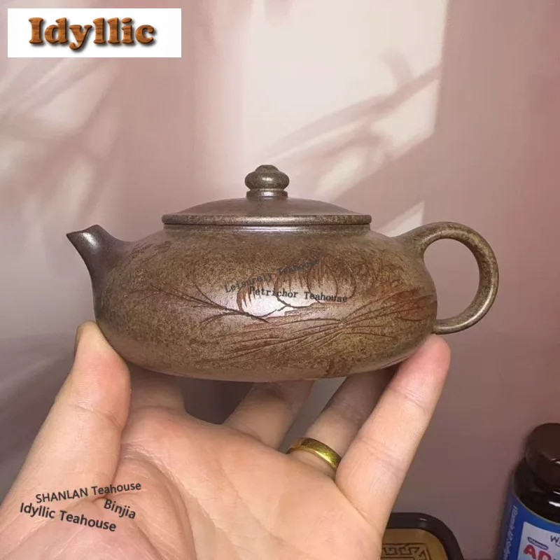 190ml Yixing Purple Clay Teapots Handmade Han Jiang Lotus Flower Pot Raw Ore Wood-fired Porcelain Mud Kettle Zisha Tea Set Gift view 6