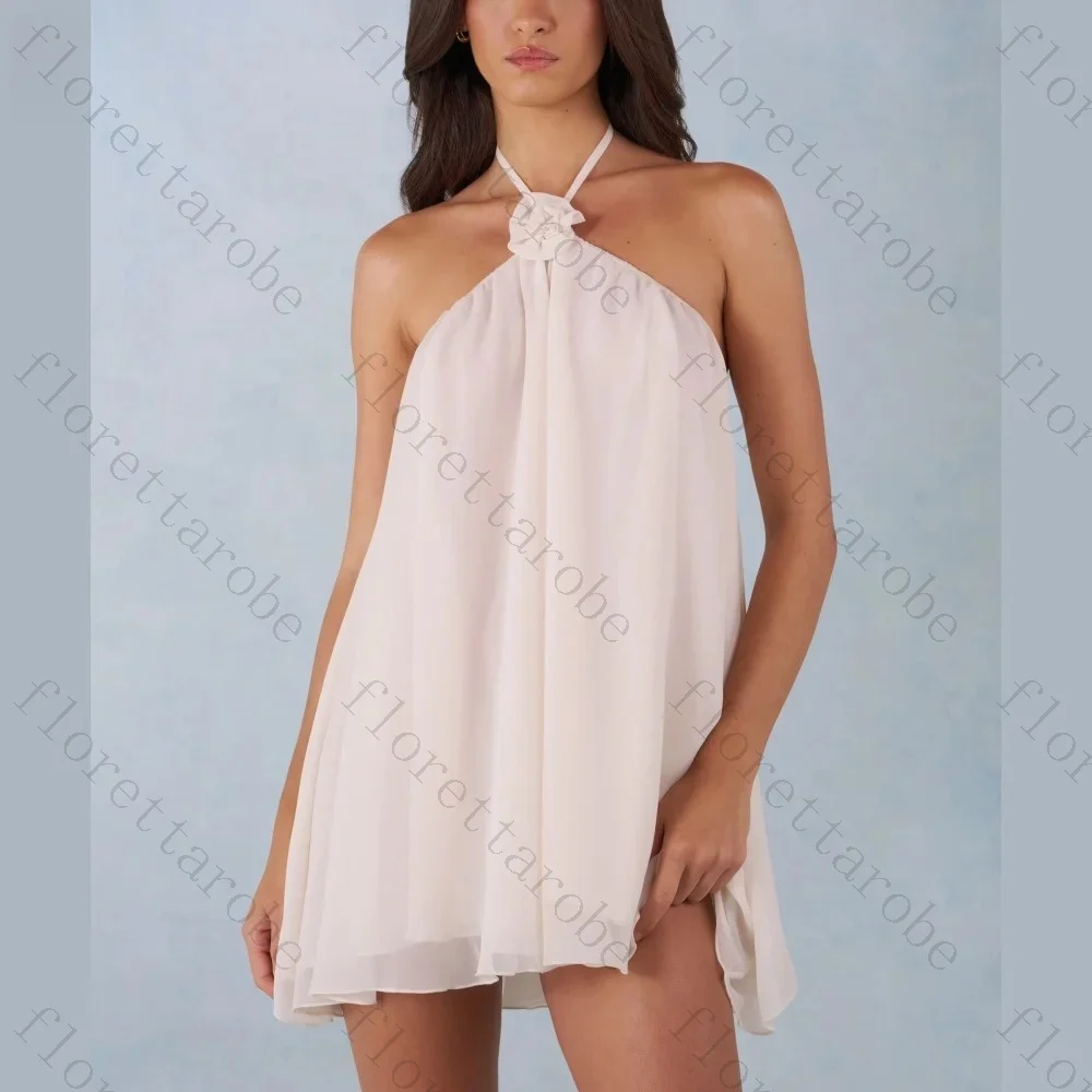 Customized Lavender Halter Mini Dress for Women Sexy Backless Loose Fit Short Dress Elegant Summer Beach Wedding Guest Dress