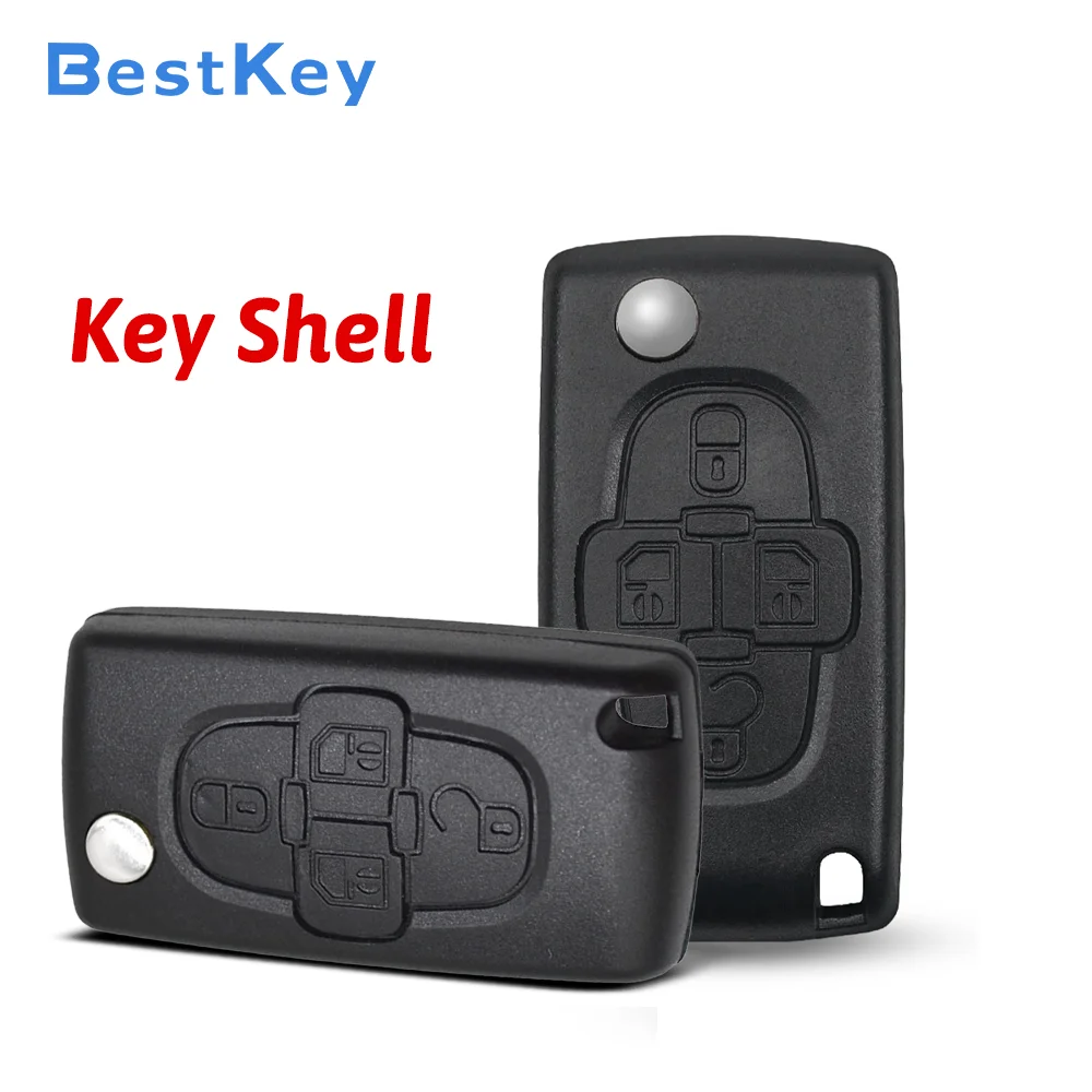 Best Key Locksmith Flip Key Case 4 Button VA2 Blank Blade CE0523 CE0536 Wear-resistant Spare Cover for Peugeot 1007 Citroen C8
