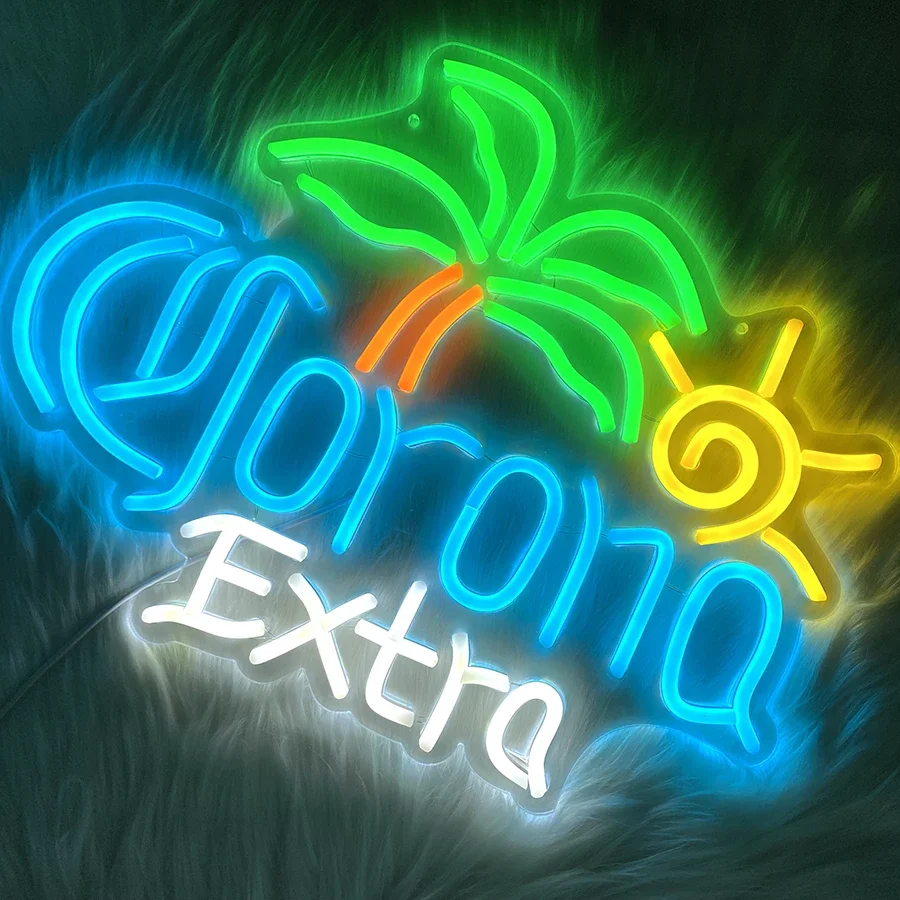 Palmeira corona extra cerveja sinal de néon para casa bar homem caverna pub loja festa clube bistrô iluminar barra sinais de néon para decoração da parede