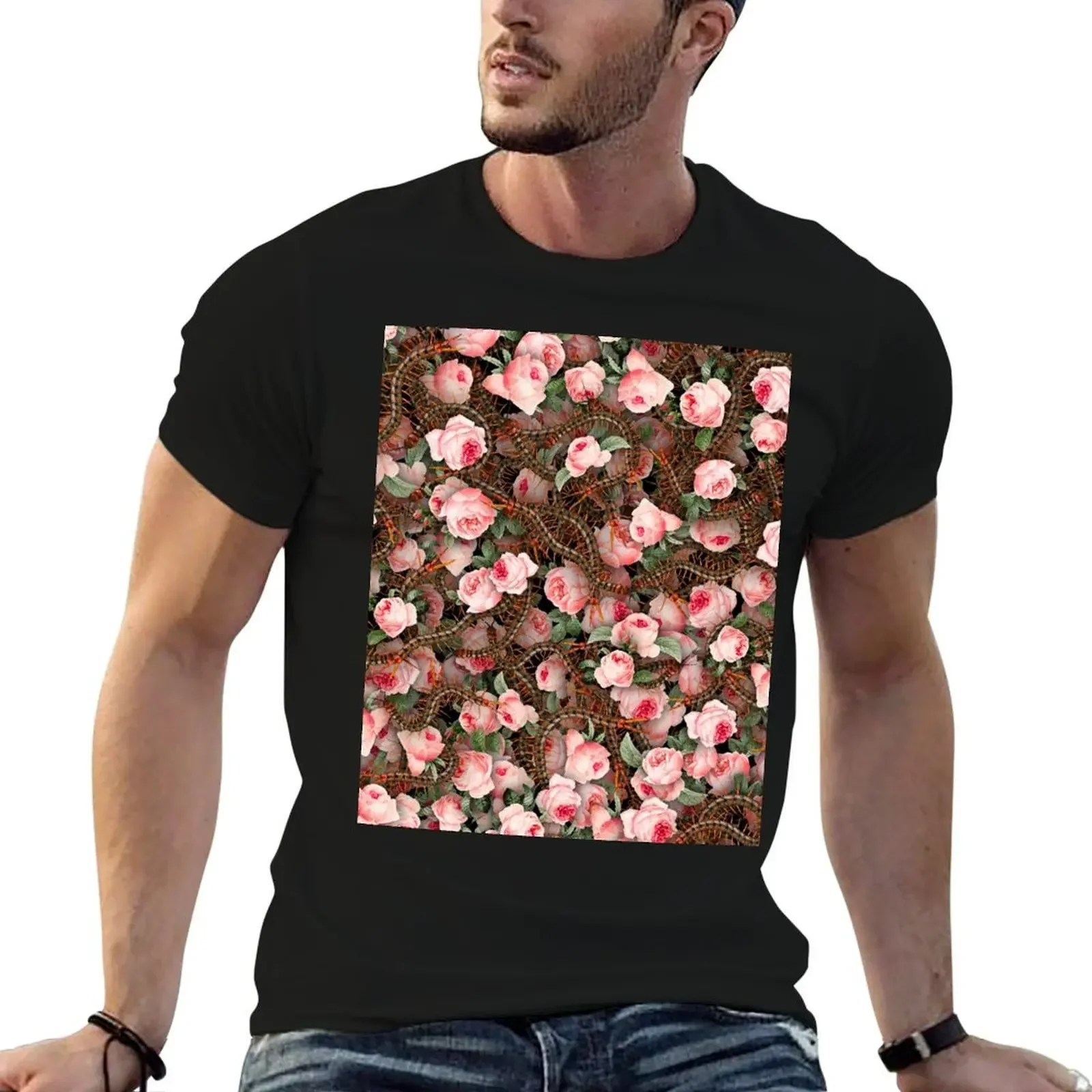 Roses and centipedes T-Shirt animal prinfor boys man clothes workout shirts for men