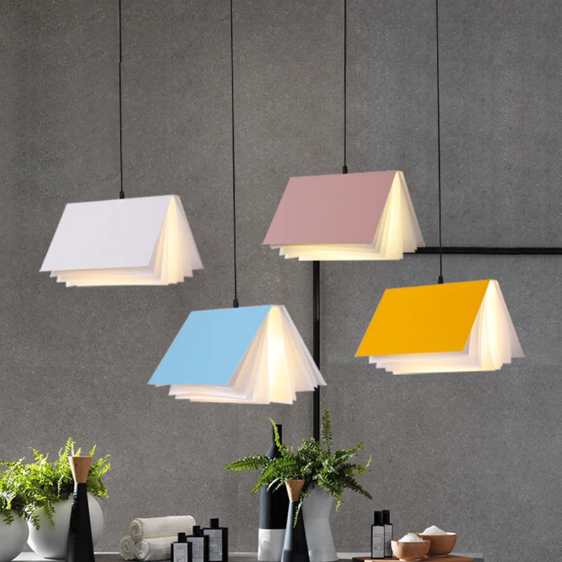 

Creative Book Pendant Light Nordic Hanging Light Modern Led Chandelier Bedroom Art Deco Pendant Light Bedside Pendant Lamps