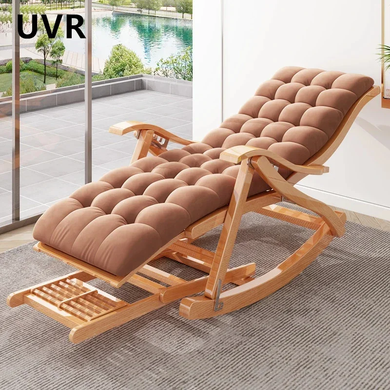 UVR Lazy Sofa Adult Bamboo Chaise Longue Household Balcony Leisure Armchair Bed Ergonomic Design Foldable Single Rocking Chair