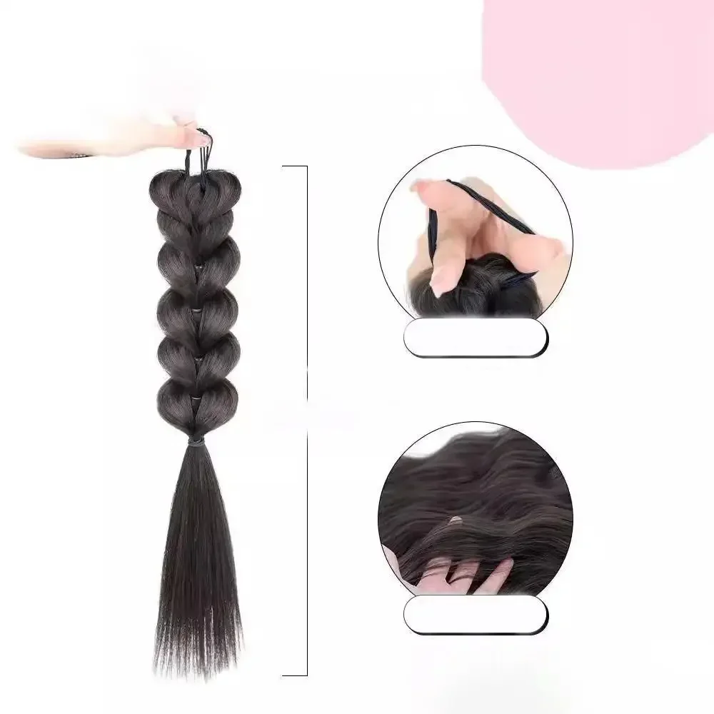 Peluca sintética trenzada de burbujas naturales para mujer, extensiones de cabello de cola de caballo doble, simulación hinchada, 2 piezas