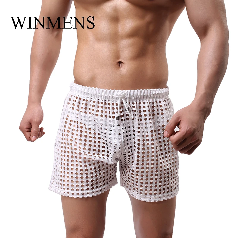 الكبار الرجال انظر من خلال النوم الملاكمين القصاصات شبكة صيد السمك مثلي الجنس مضحك انظر الداخلية سراويل بوكسر كاندي الألوان فضفاض صالة الملاكمين #4