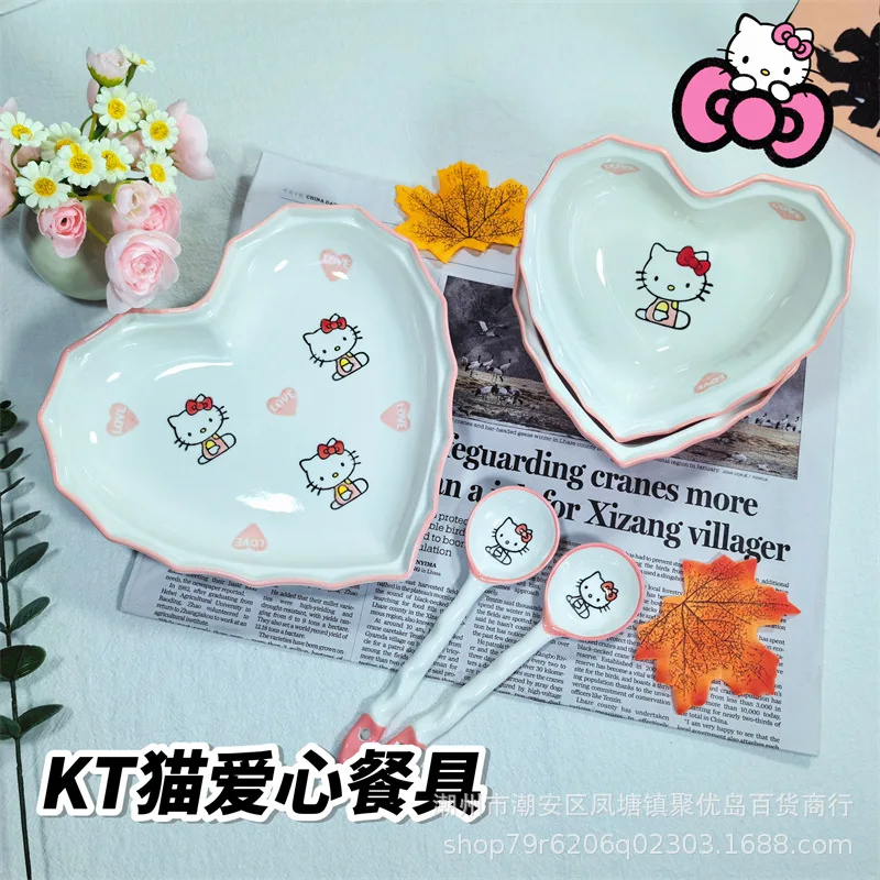 Anime Sanrio Dish Plate Hello Kitty Y2K Cartoon Kawaii Cute Anime Student Fruit Plate Tableware Ceramics Girls Toys Gifts